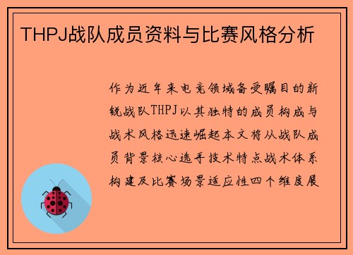 THPJ战队成员资料与比赛风格分析